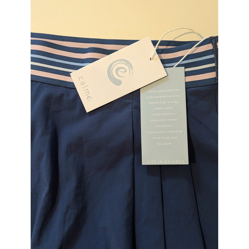 NWT CALME by Johnny Was Navy Pleated Tennis Skirt Striped Waistband Medium - Picture 6 of 9